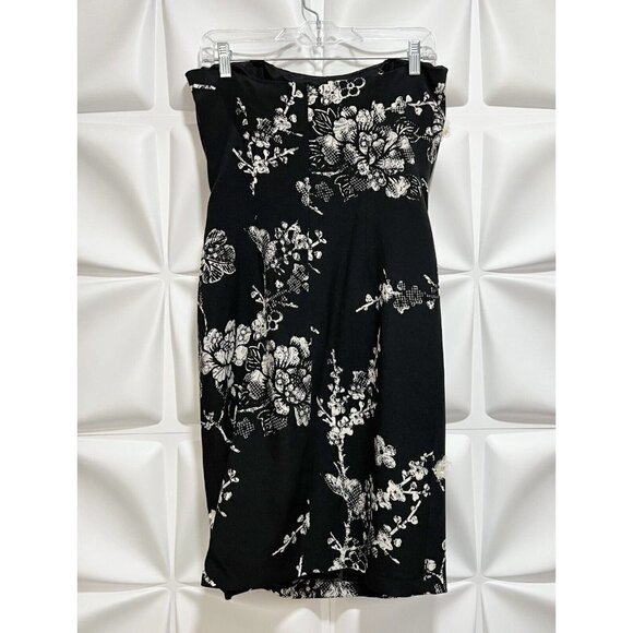 David Meister Sz 4 Black SILK Ivory Lace Floral Strapless Sheath Pencil Dress - Picture 6 of 11